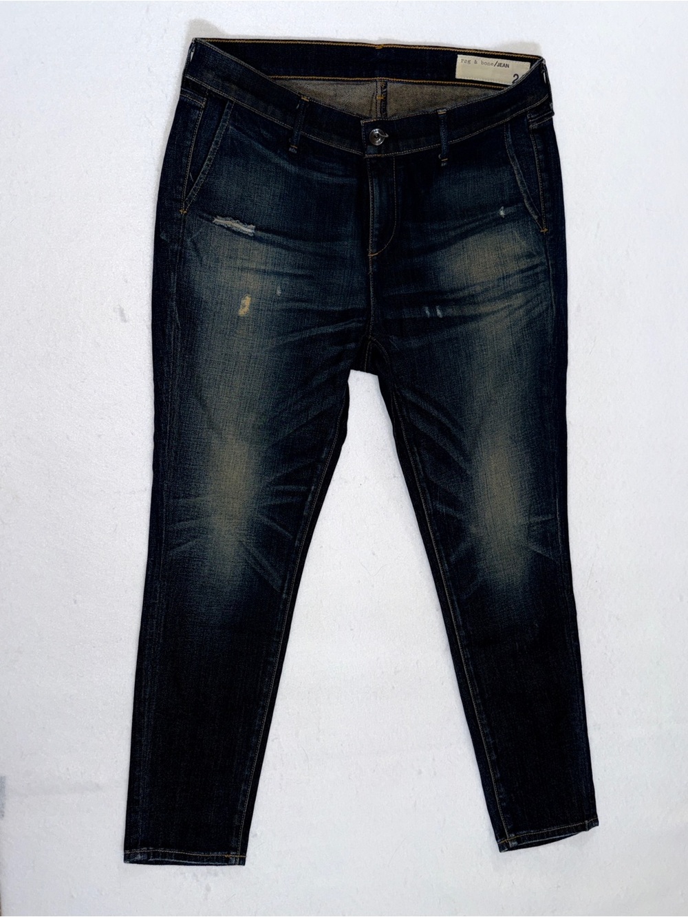 rag & Bone Mateos Cropped Slim Skinny Jeans Distressed Dark Wash Women's Sz 24